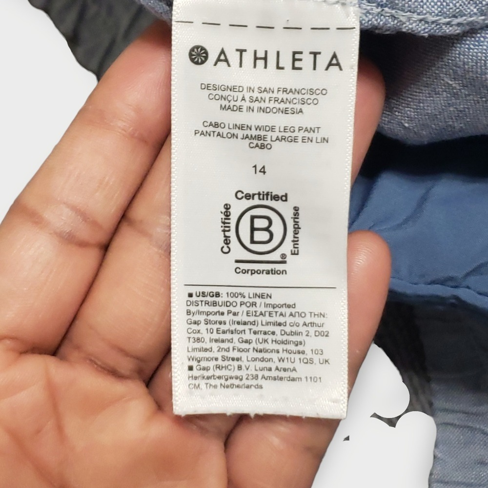 Athleta Cabo Linen Wide Leg Pant Chambray Blue Size 14 Elastic Waist Drawstring - Picture 5 of 11